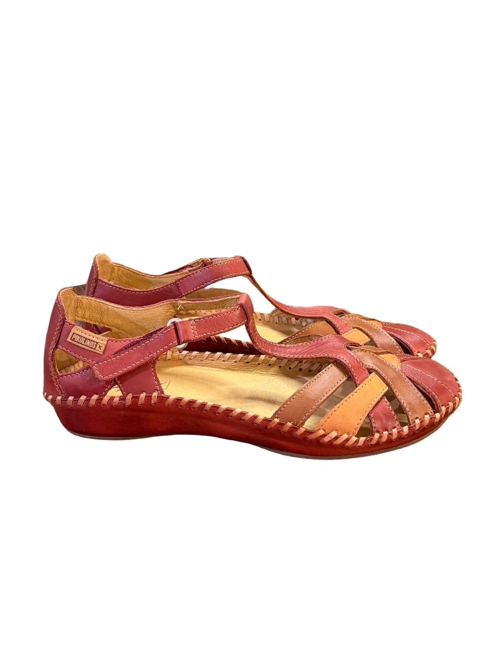 Pikolinos P. Vallarta Leather Sandal Sandia Pink Red Multi-Strap Womens Size 9.5